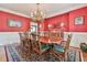 Elegant dining room featuring bold red walls, classic furniture, and an ornate chandelier at 2644 Nutwood Trce, Duluth, GA 30097