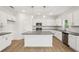 Kitchen with white cabinets, stainless appliances, center island and gray countertops at 5383 Heron Bay Blvd, Locust Grove, GA 30248