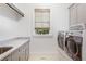 Functional laundry room with modern washer and dryer, ample counter space, and a window at 210 Tifton Ln, Roswell, GA 30075