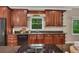 Kitchen with wooden cabinets, granite countertops, stainless steel appliances, and a view from the window at 313 Red Fox Dr, Canton, GA 30114