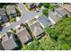 Aerial shot of a residential neighborhood showcasing well-maintained homes and tree-lined streets at 235 Cornerstone Dr, Woodstock, GA 30188