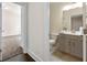 Powder room featuring neutral paint and modern vanity at 3051 Mountain Shadow Way, Marietta, GA 30064