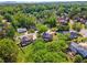 Aerial view of a neighborhood with well-maintained homes, mature trees, and lush green lawns at 579 Delphinium Nw Blvd, Acworth, GA 30102