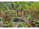 Idyllic backyard featuring a tranquil pond with rock accents surrounded by vibrant foliage and mature trees at 1153 Brookhaven Commons Ne Dr, Brookhaven, GA 30319