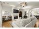 Bright living room with hardwood floors, fireplace, modern furniture, and abundant natural light at 719 Hammond Dr, Woodstock, GA 30188