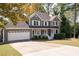 Traditional two-story home with gray siding, white trim, attached garage and a well-manicured front yard at 737 Dushea Nw Ct, Kennesaw, GA 30144