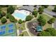Aerial view highlights the luxurious community pool, tennis courts, and playground, creating an active lifestyle at 3625 New River Ct, Cumming, GA 30040