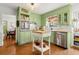 Charming kitchen with green cabinetry, stainless steel appliances, and hardwood floors at 546 Wagon Wheel Climb, Lawrenceville, GA 30044