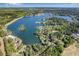 Beautiful aerial view of a lake showcasing waterfront homes surrounded by lush greenery at 6095 Wayfarer Dr, Villa Rica, GA 30180