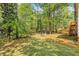 A large backyard with trees and a fire pit at 6095 Wayfarer Dr, Villa Rica, GA 30180