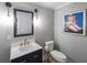 Cozy half-bath showcasing contemporary fixtures, stylish mirror, and attractive wall art at 2668 Galahad Ne Dr, Atlanta, GA 30345