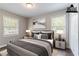 Virtually staged bedroom with neutral color scheme, two windows, and coordinated bedding and decor at 5340 The Savoy St, Atlanta, GA 30349