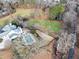 An aerial perspective reveals a property with a pool, extensive acreage, and mature trees creating a tranquil and private oasis at 401 Nichols Dr, Suwanee, GA 30024