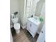 Bathroom featuring a white vanity with a sink, a ladder for towels, and a modern toilet at 515 Sherwin Ct, Mcdonough, GA 30252