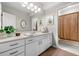 Bathroom with white vanity, and large mirror offers a bright and functional space at 560 Indigo Dr, Roswell, GA 30075