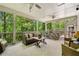 Comfortable screened porch with furniture and a view of lush greenery at 560 Indigo Dr, Roswell, GA 30075