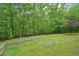 Green backyard with a wooden fence and mature trees creating a private and serene outdoor space at 1275 Smokehouse Trl, Cumming, GA 30041
