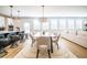 Bright dining room with table, chandelier, hardwood floors, and large windows at 1712 Fulmont Cir, Mableton, GA 30126