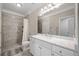 This bathroom has a walk-in shower with marble countertops and white cabinets at 1850 Cotillion Dr # 3114, Atlanta, GA 30338