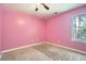 Vibrant bedroom with pink walls, carpet, and natural light from a large window at 3812 Maclaren Dr, Clarkston, GA 30021