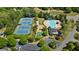 Aerial view of community amenities, including tennis courts, a pool, playground, and clubhouse, providing diverse recreational options at 4030 Scenic View Ct, Cumming, GA 30028