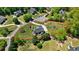 Aerial view highlighting the property's layout, mature trees, and circular driveway at 4030 Scenic View Ct, Cumming, GA 30028