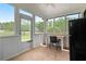 Enclosed sunroom with stone floors, bead board walls, and views of the landscaped yard at 4030 Scenic View Ct, Cumming, GA 30028