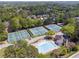 Aerial view showcasing community amenities with pool and tennis courts surrounded by trees at 1632 Chadwick Ridge Dr, Lawrenceville, GA 30043