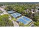 Aerial view of community tennis courts, nestled among mature trees and lush landscaping at 1632 Chadwick Ridge Dr, Lawrenceville, GA 30043
