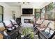 Comfortable covered patio with fireplace, TV, and stylish furnishings offers a relaxing outdoor living space at 445 Roper Rd, Canton, GA 30115