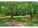 Large backyard with mature trees and a wooden fence at 4746 Chamblee Dunwoody Rd, Atlanta, GA 30338