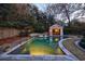 A serene pool and pool house offer a private outdoor retreat, surrounded by lush greenery at 3 Demorest Ne Ave, Atlanta, GA 30305
