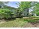 Large backyard with mature trees, lush grass, and a stone patio area at 655 Barrington Way, Roswell, GA 30076