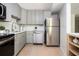Well-lit kitchen features grey cabinets, stainless steel appliances, and tile backsplash at 120 Alden Nw Ave # D2, Atlanta, GA 30309