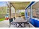 Covered patio with wooden ceiling, outdoor seating, and backyard access, ideal for outdoor living at 2244 Spink Nw St, Atlanta, GA 30318