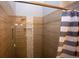 Walk in shower with shower head and inlaid tile design at 6147 Pritchett Dr, Powder Springs, GA 30127