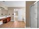 Spacious bathroom with double vanity, soaking tub, and separate glass shower at 4499 Bellemeade Dr, Douglasville, GA 30135