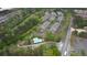 Aerial view of townhome community showcasing lush trees, roadways, pool, and complex at 3107 Woodland Ln, Alpharetta, GA 30009