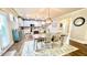 Eat-in dining area with hardwood floors, modern pendant lighting, and views of the kitchen and dining areas at 109 Red Fox Dr, Dallas, GA 30157