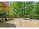Large wooden deck surrounded by trees offers a private outdoor space, perfect for entertaining and relaxation at 1336 Amberwood Dr, Woodstock, GA 30189