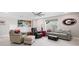 Cozy living room with comfortable seating, decorative pillows, carpet, and walls decorated with college memorabilia at 503 Forest Ln, Canton, GA 30114