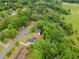 Aerial view of the home in a tree-lined neighborhood with manicured lawns at 6659 Manoleta Dr, Lithonia, GA 30038