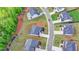 Aerial view of new homes with well-maintained lawns in a suburban neighborhood at 3180 Andover St, Cumming, GA 30028