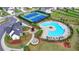 A picturesque aerial shot shows a community pool and tennis courts surrounded by manicured greenery at 3180 Andover St, Cumming, GA 30028