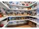 Organized walk-in pantry featuring custom wallpaper, white shelves and ample storage space at 1141 Ragley Hall Ne Rd, Brookhaven, GA 30319