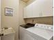 Efficient laundry room with washer, dryer, utility sink, and storage cabinets, providing a practical and organized space at 225 Wexford Overlook Dr, Roswell, GA 30075