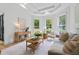 Bright living room featuring hardwood floors, modern decor, and abundant natural light from three large windows at 1749 Patriots Nw Way, Kennesaw, GA 30152