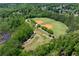 Aerial view of baseball fields, walking trails and surrounding trees in a park setting at 4035 Regal Oaks Dr, Suwanee, GA 30024