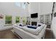 Airy living room with soaring ceilings, fireplace, built-in bookshelves, and large windows for natural light at 4702 Jellico Dr, Powder Springs, GA 30127