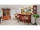 Basement bar area with a wooden counter, upholstered stools, and decorative accents at 6725 Polo Dr, Cumming, GA 30040